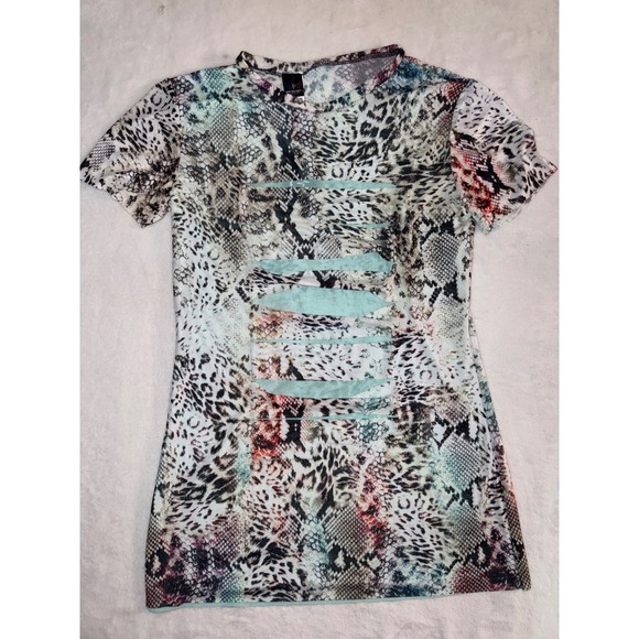 Save the Faith Tops - Save the Faith Womens XS Mixed Animal Print Cutout Short Sleeve Top Made in USA